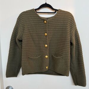 GAP Olive Cardigan with Gold Buttons
